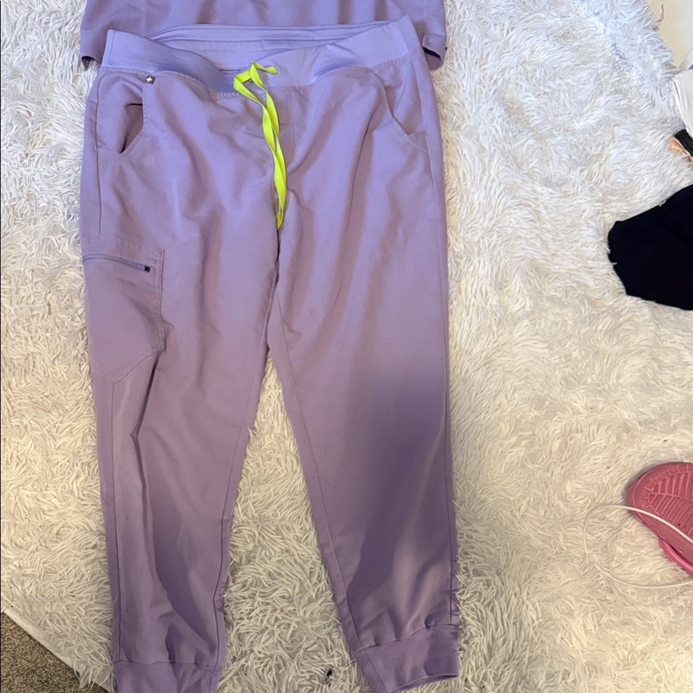 Figs Lavender Joggers with Neon Green Drawstring